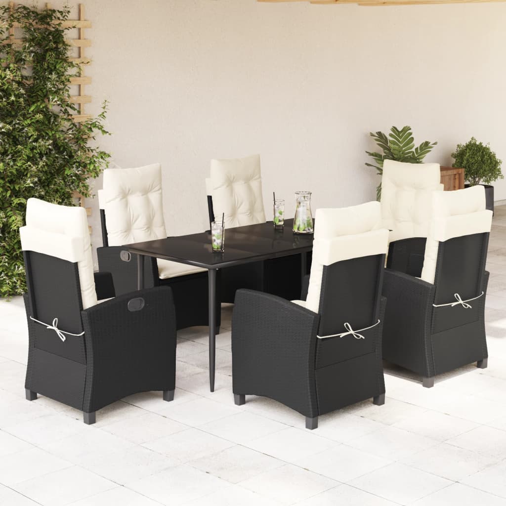 vidaXL Set mobilier de grădină cu perne, 7 piese, negru, poliratan vidaXL Set mobilier de grădină cu perne, 7 piese, negru, poliratan