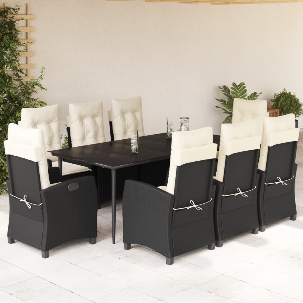 vidaXL Set mobilier de grădină cu perne, 9 piese, negru, poliratan vidaXL Set mobilier de grădină cu perne, 9 piese, negru, poliratan