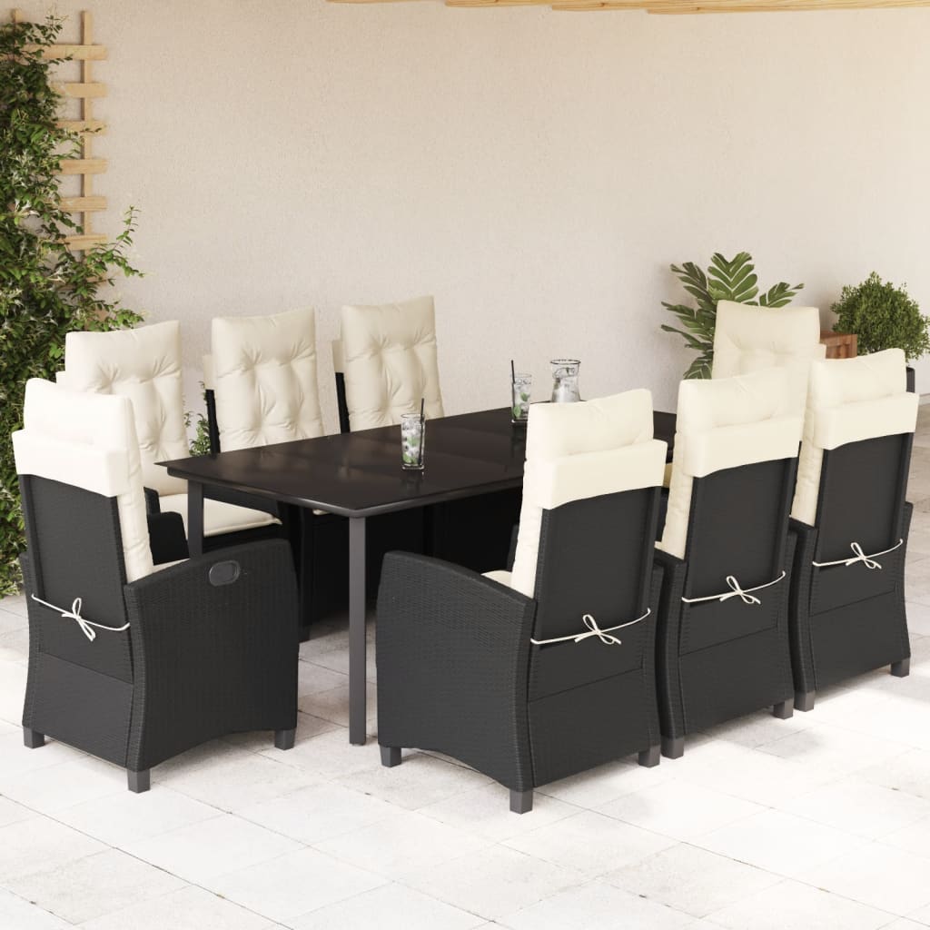 vidaXL Set mobilier de grădină cu perne, 9 piese, negru, poliratan vidaXL Set mobilier de grădină cu perne, 9 piese, negru, poliratan
