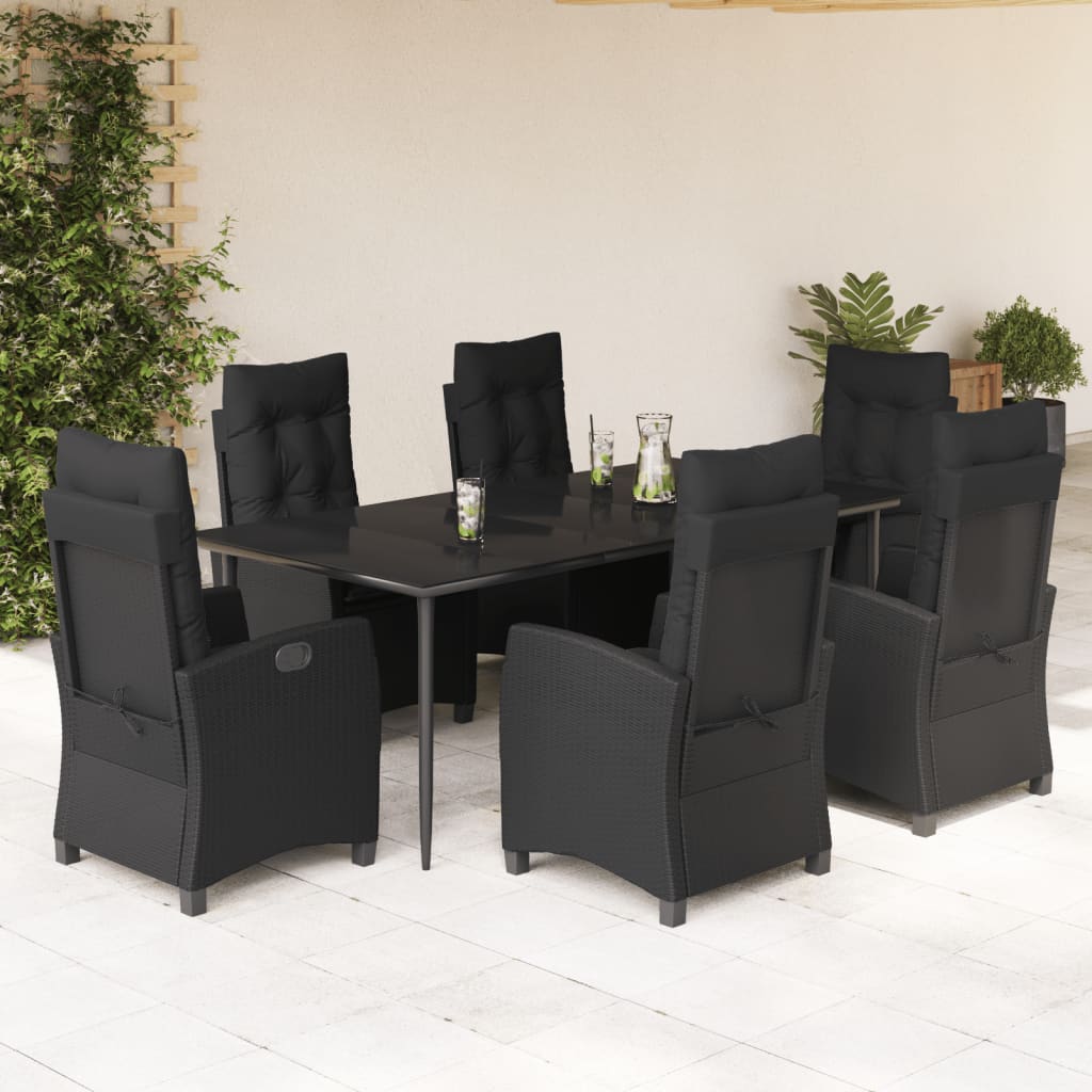 vidaXL Set mobilier de grădină cu perne, 7 piese, negru, poliratan vidaXL Set mobilier de grădină cu perne, 7 piese, negru, poliratan