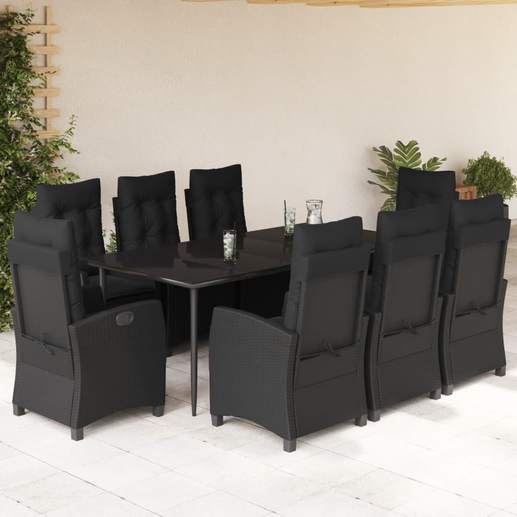 vidaXL Set mobilier de grădină cu perne, 9 piese, negru, poliratan vidaXL Set mobilier de grădină cu perne, 9 piese, negru, poliratan
