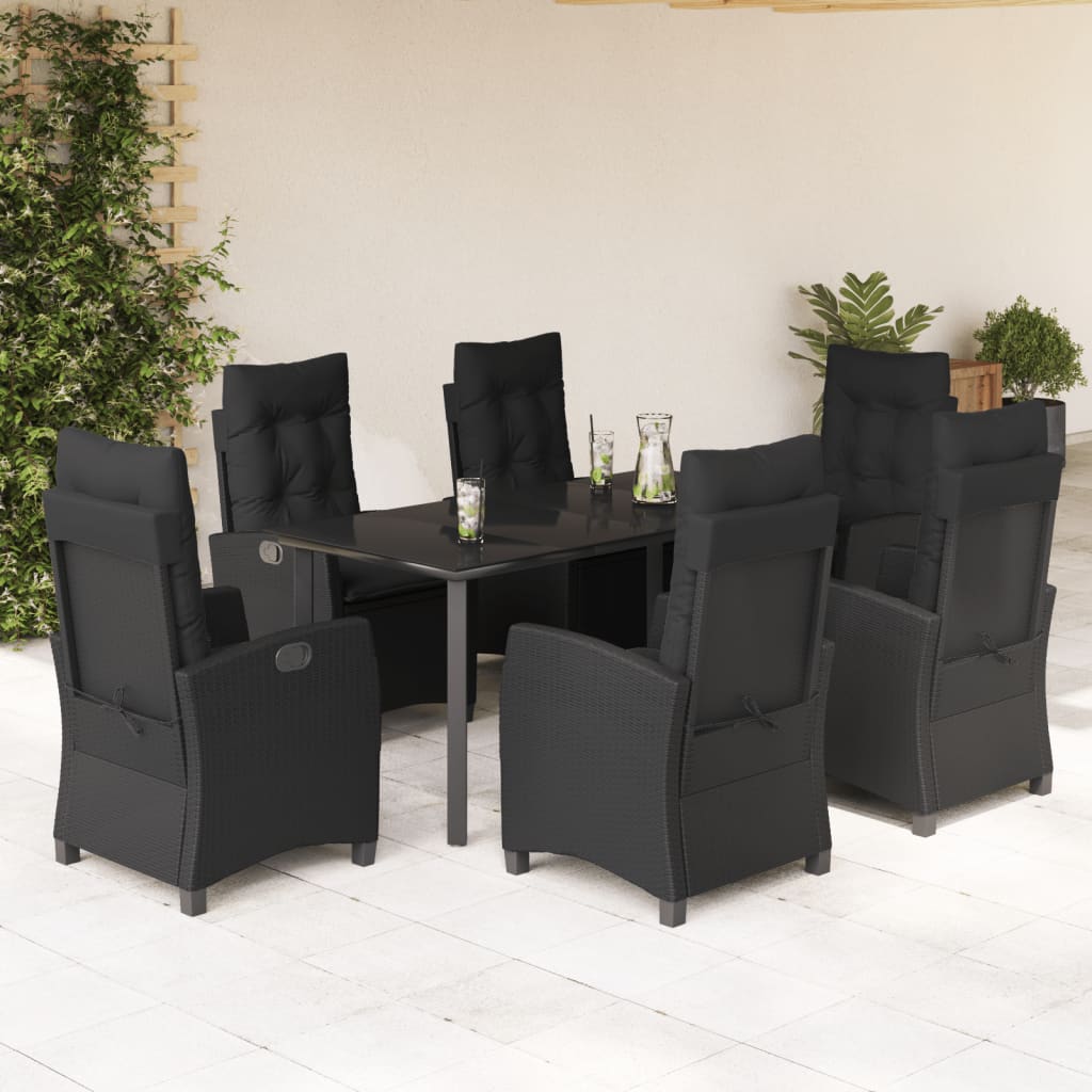 vidaXL Set mobilier de grădină cu perne, 7 piese, negru, poliratan vidaXL Set mobilier de grădină cu perne, 7 piese, negru, poliratan