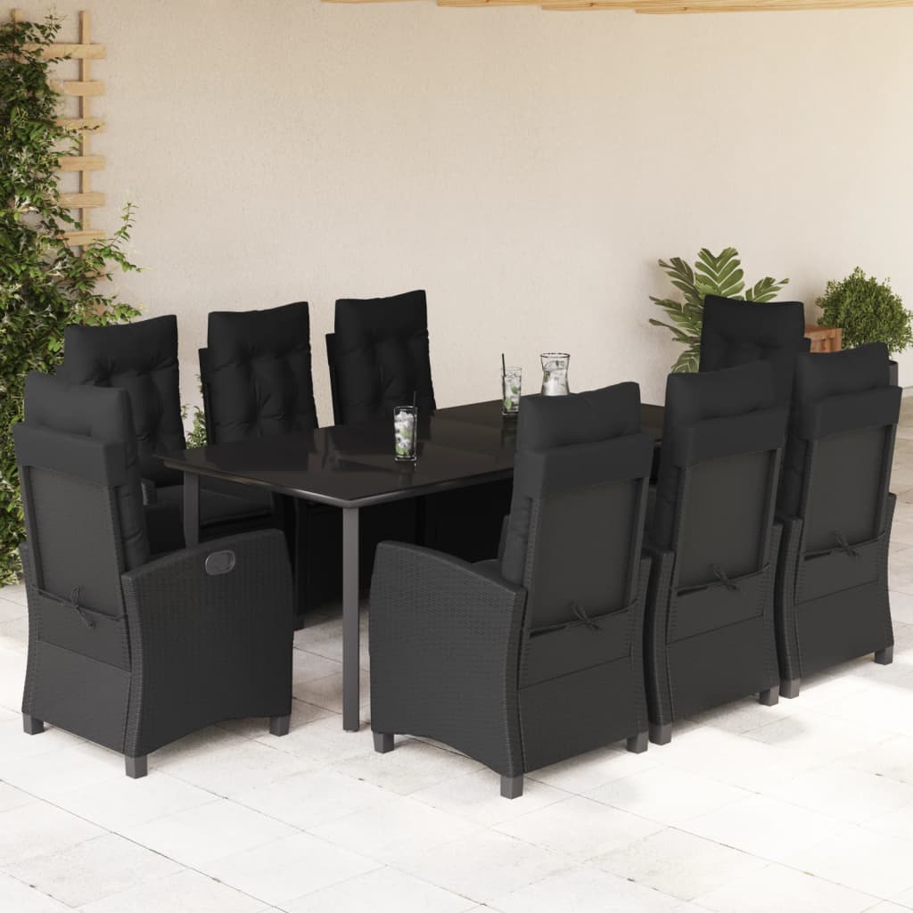 vidaXL Set mobilier de grădină cu perne, 9 piese, negru, poliratan vidaXL Set mobilier de grădină cu perne, 9 piese, negru, poliratan