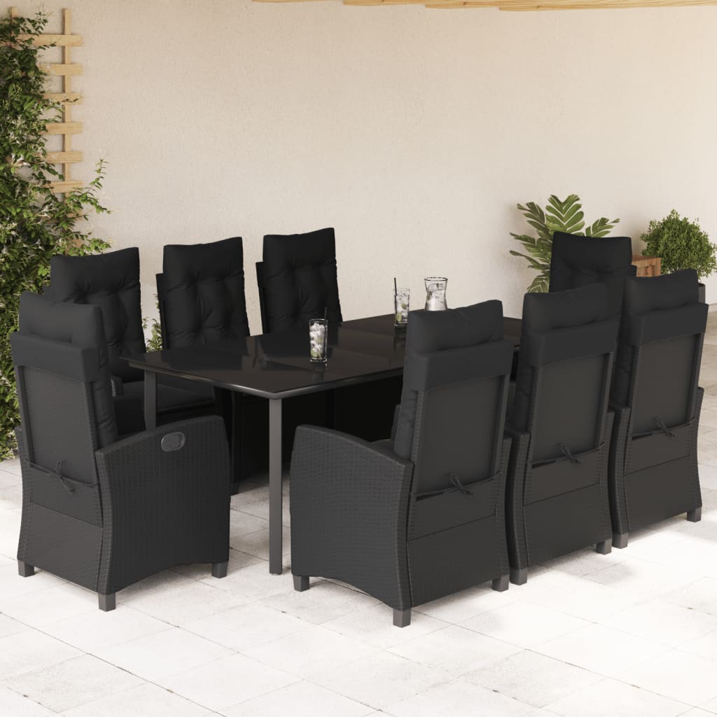 vidaXL Set mobilier de grădină cu perne, 9 piese, negru, poliratan vidaXL Set mobilier de grădină cu perne, 9 piese, negru, poliratan