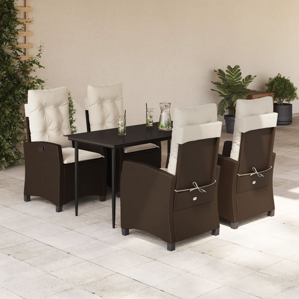 vidaXL Set mobilier de grădină, 5 piese, cu perne, maro, poliratan vidaXL Set mobilier de grădină, 5 piese, cu perne, maro, poliratan