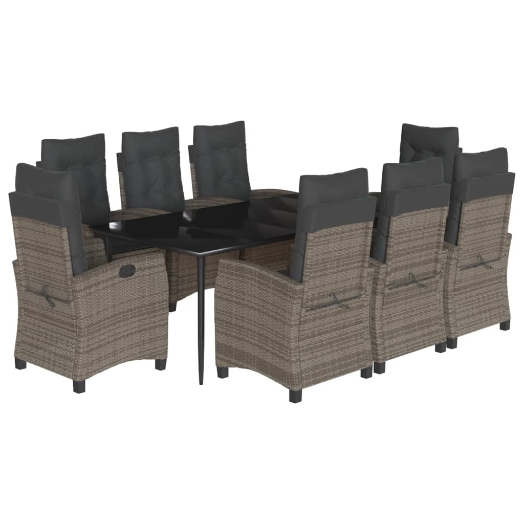 vidaXL Set mobilier grădină cu perne, 9 piese, gri, poliratan