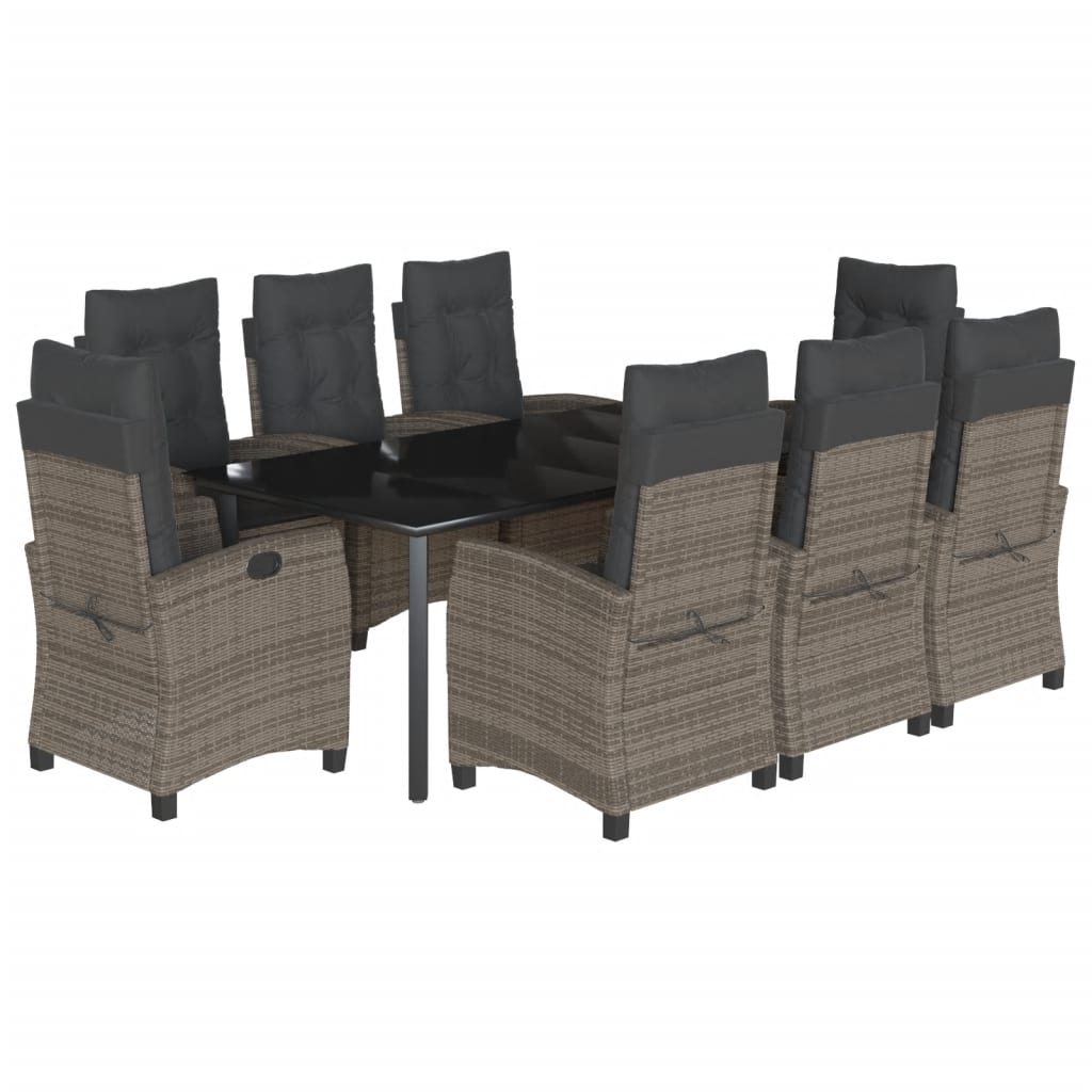 vidaXL Set mobilier grădină cu perne, 9 piese, gri, poliratan