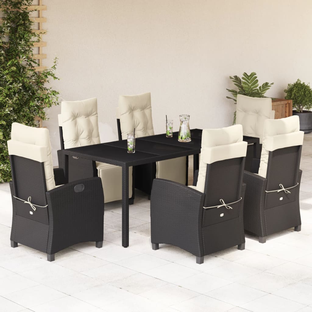 vidaXL Set mobilier de grădină cu perne, 7 piese, negru, poliratan vidaXL Set mobilier de grădină cu perne, 7 piese, negru, poliratan