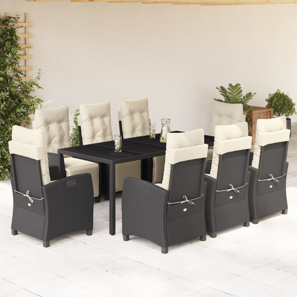 vidaXL Set mobilier de grădină cu perne, 9 piese, negru, poliratan vidaXL Set mobilier de grădină cu perne, 9 piese, negru, poliratan