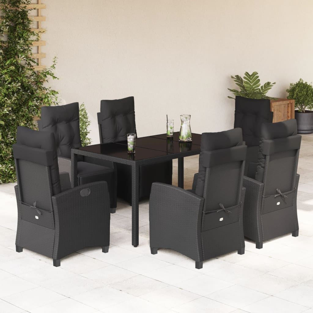 vidaXL Set mobilier de grădină cu perne, 7 piese, negru, poliratan vidaXL Set mobilier de grădină cu perne, 7 piese, negru, poliratan