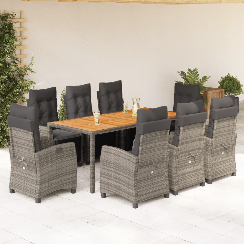 vidaXL Set mobilier grădină cu perne, 9 piese, gri, poliratan vidaXL Set mobilier grădină cu perne, 9 piese, gri, poliratan