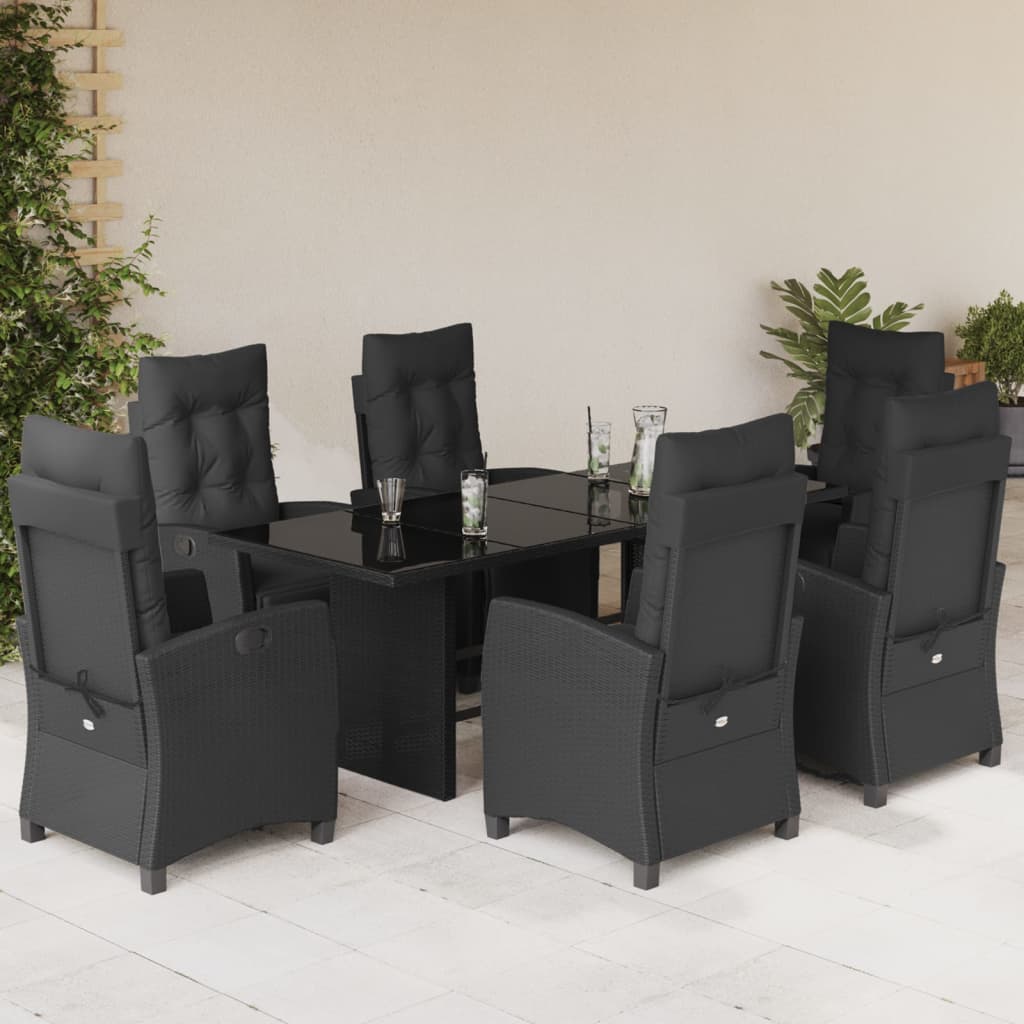 vidaXL Set mobilier de grădină cu perne, 7 piese, negru, poliratan vidaXL Set mobilier de grădină cu perne, 7 piese, negru, poliratan