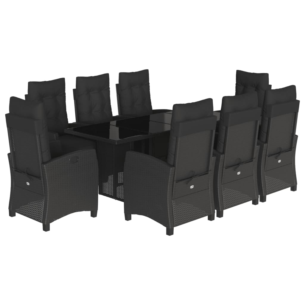 vidaXL Set mobilier de grădină cu perne, 9 piese, negru, poliratan vidaXL Set mobilier de grădină cu perne, 9 piese, negru, poliratan