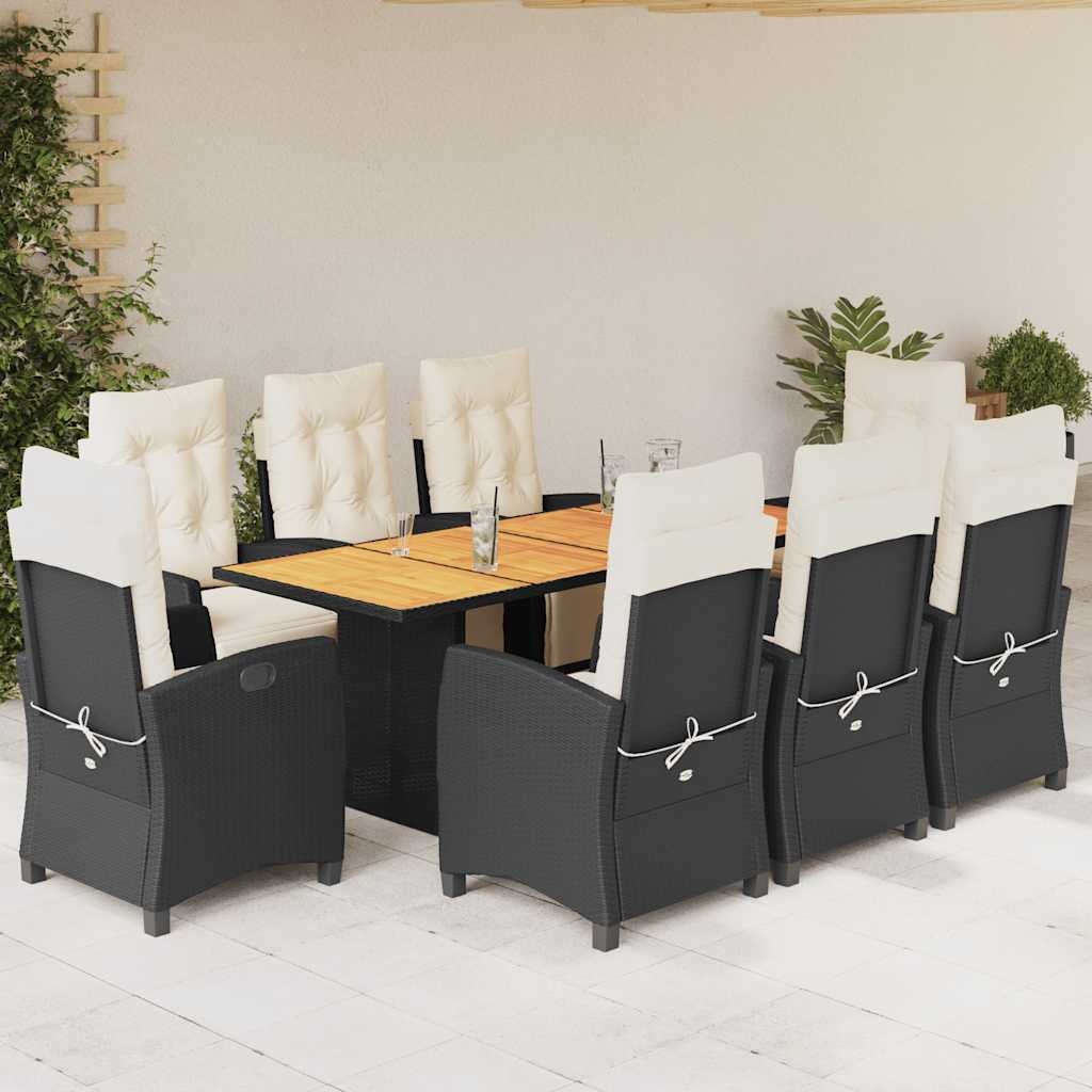 vidaXL Set mobilier de grădină cu perne, 9 piese, negru, poliratan vidaXL Set mobilier de grădină cu perne, 9 piese, negru, poliratan