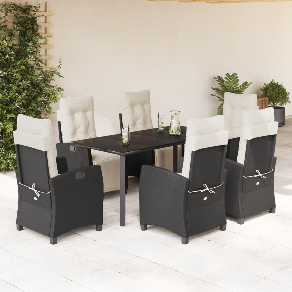 vidaXL Set mobilier de grădină cu perne, 7 piese, negru, poliratan vidaXL Set mobilier de grădină cu perne, 7 piese, negru, poliratan