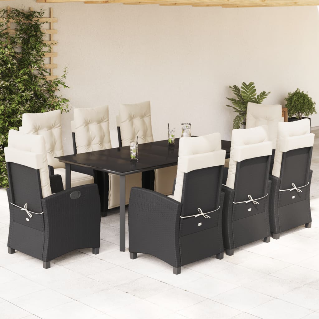 vidaXL Set mobilier de grădină cu perne, 9 piese, negru, poliratan vidaXL Set mobilier de grădină cu perne, 9 piese, negru, poliratan