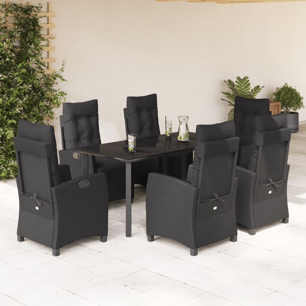 vidaXL Set mobilier de grădină cu perne, 7 piese, negru, poliratan vidaXL Set mobilier de grădină cu perne, 7 piese, negru, poliratan