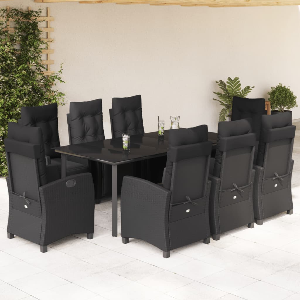 vidaXL Set mobilier de grădină cu perne, 9 piese, negru, poliratan vidaXL Set mobilier de grădină cu perne, 9 piese, negru, poliratan