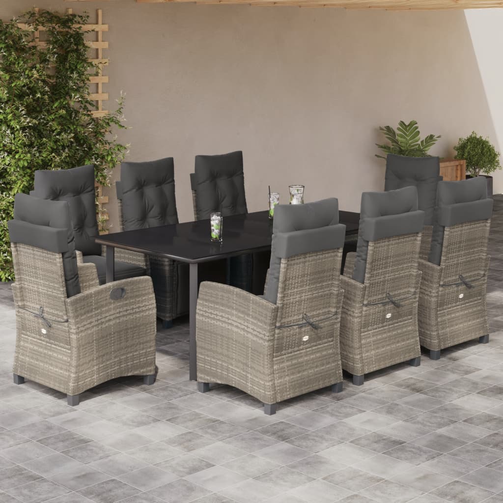 vidaXL Set mobilier grădină cu perne, 9 piese, gri deschis, poliratan vidaXL Set mobilier grădină cu perne, 9 piese, gri deschis, poliratan