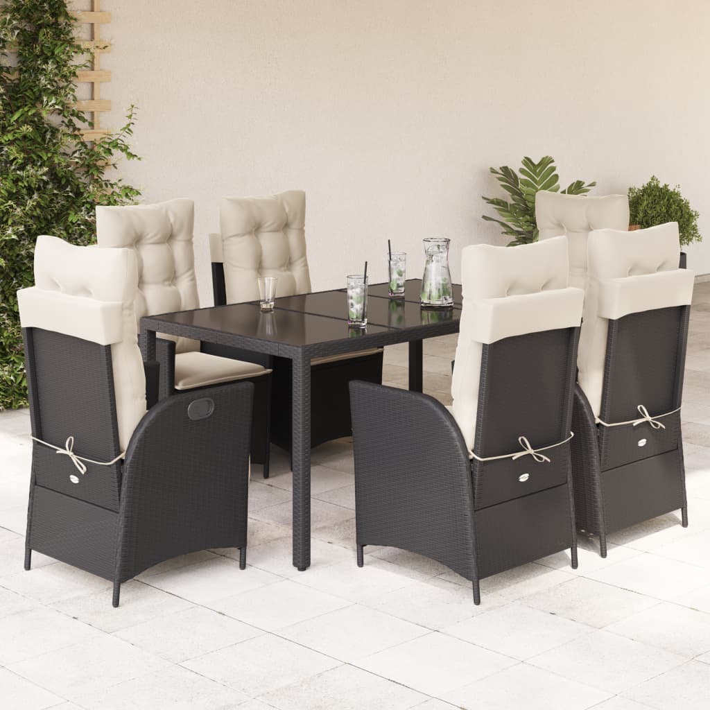 vidaXL Set mobilier de grădină cu perne, 7 piese, negru, poliratan vidaXL Set mobilier de grădină cu perne, 7 piese, negru, poliratan