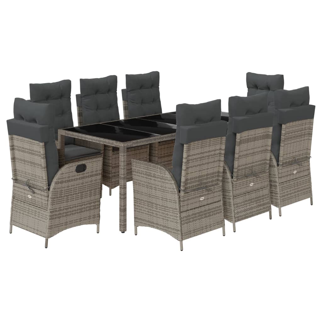 vidaXL Set mobilier grădină cu perne, 9 piese, gri, poliratan