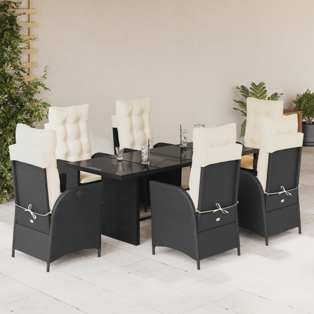 vidaXL Set mobilier de grădină cu perne, 7 piese, negru, poliratan vidaXL Set mobilier de grădină cu perne, 7 piese, negru, poliratan