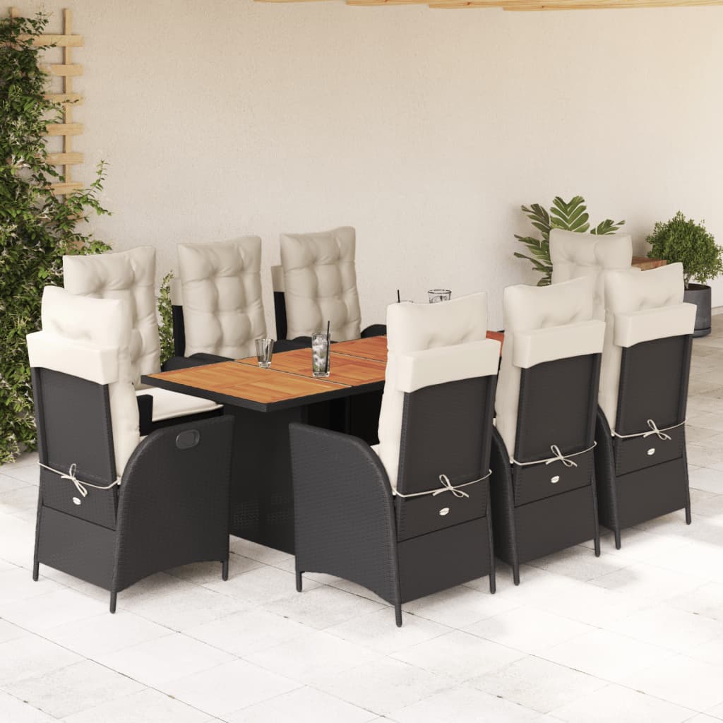 vidaXL Set mobilier de grădină cu perne, 9 piese, negru, poliratan vidaXL Set mobilier de grădină cu perne, 9 piese, negru, poliratan