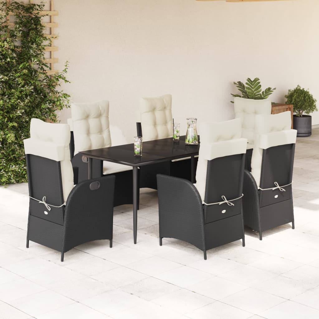 vidaXL Set mobilier de grădină cu perne, 7 piese, negru, poliratan vidaXL Set mobilier de grădină cu perne, 7 piese, negru, poliratan