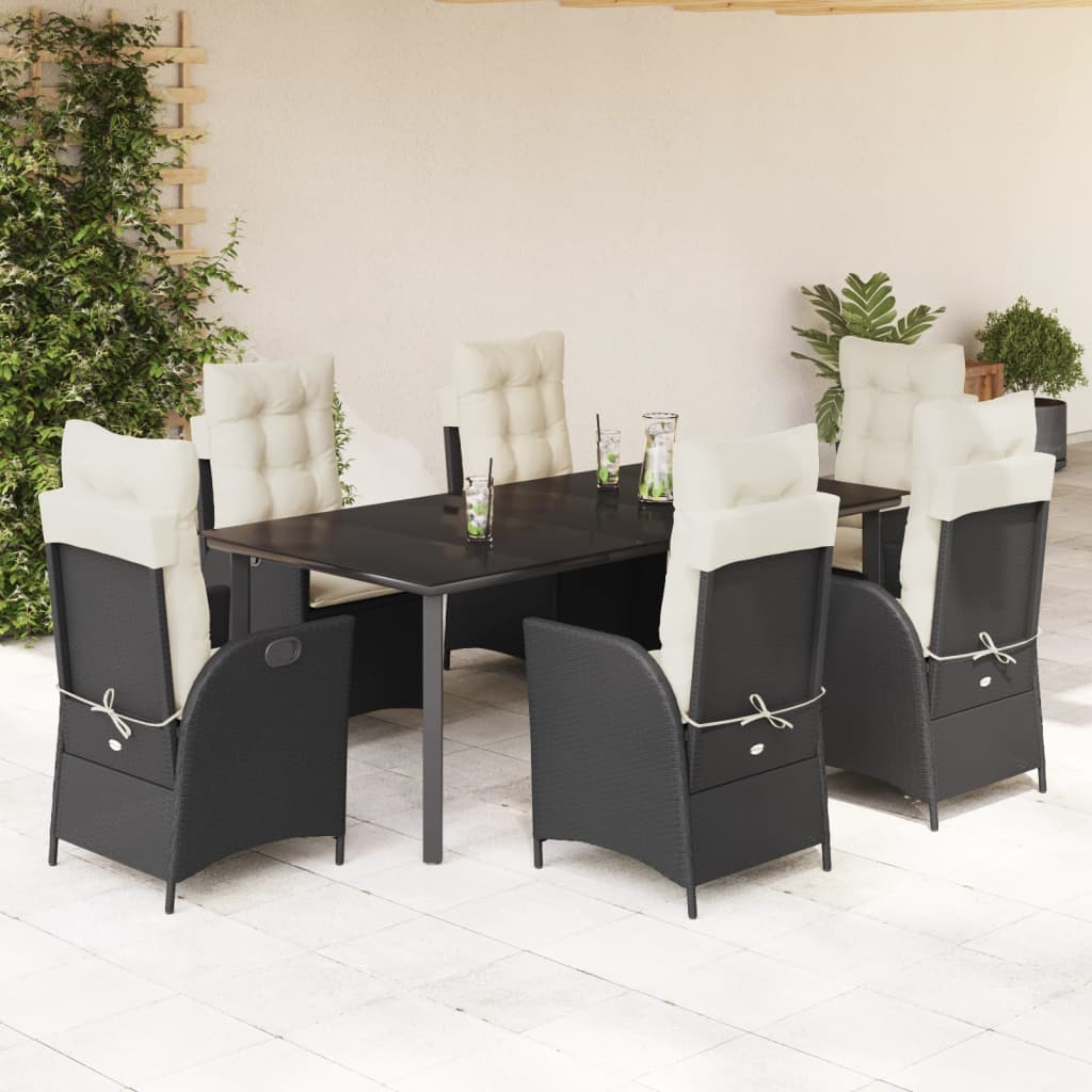 vidaXL Set mobilier de grădină cu perne, 7 piese, negru, poliratan vidaXL Set mobilier de grădină cu perne, 7 piese, negru, poliratan