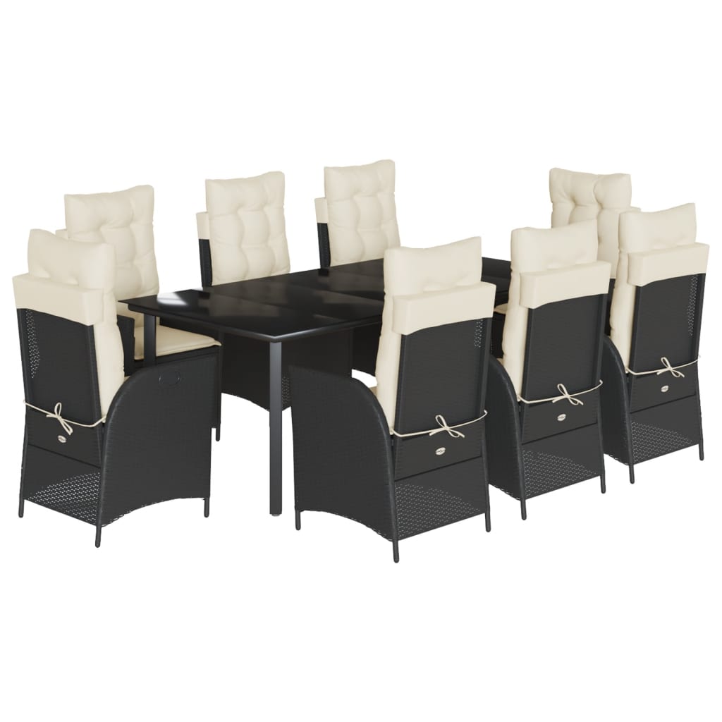 vidaXL Set mobilier de grădină cu perne, 9 piese, negru, poliratan vidaXL Set mobilier de grădină cu perne, 9 piese, negru, poliratan