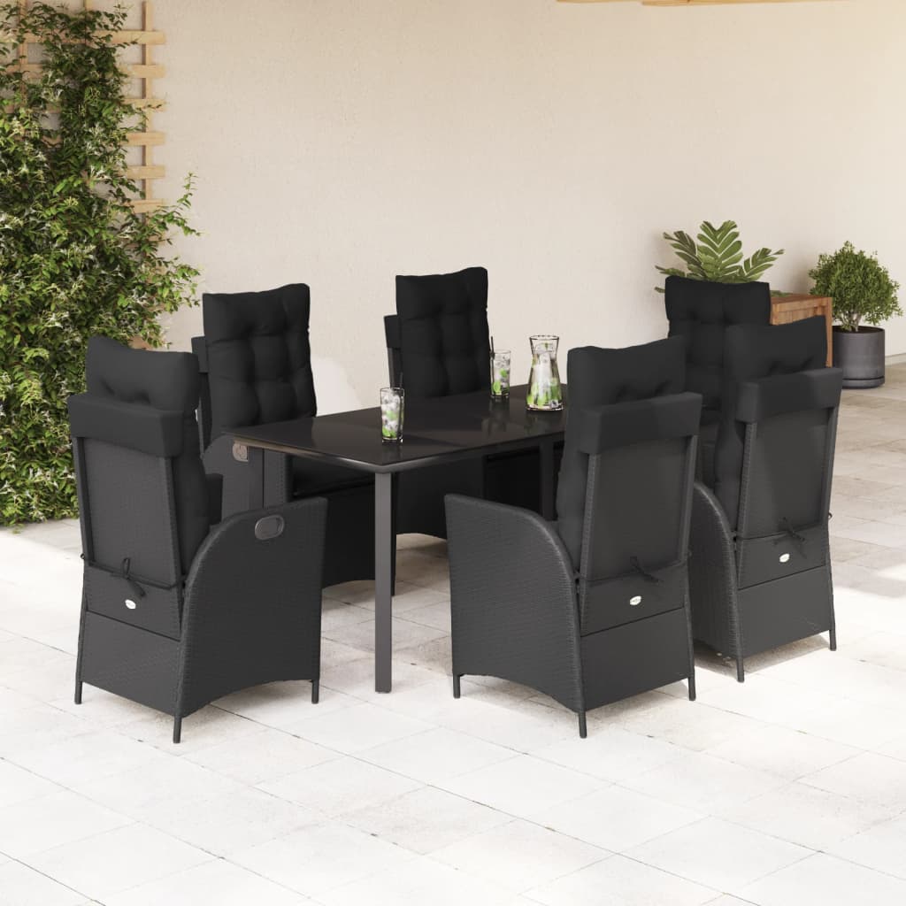 vidaXL Set mobilier de grădină cu perne, 7 piese, negru, poliratan vidaXL Set mobilier de grădină cu perne, 7 piese, negru, poliratan