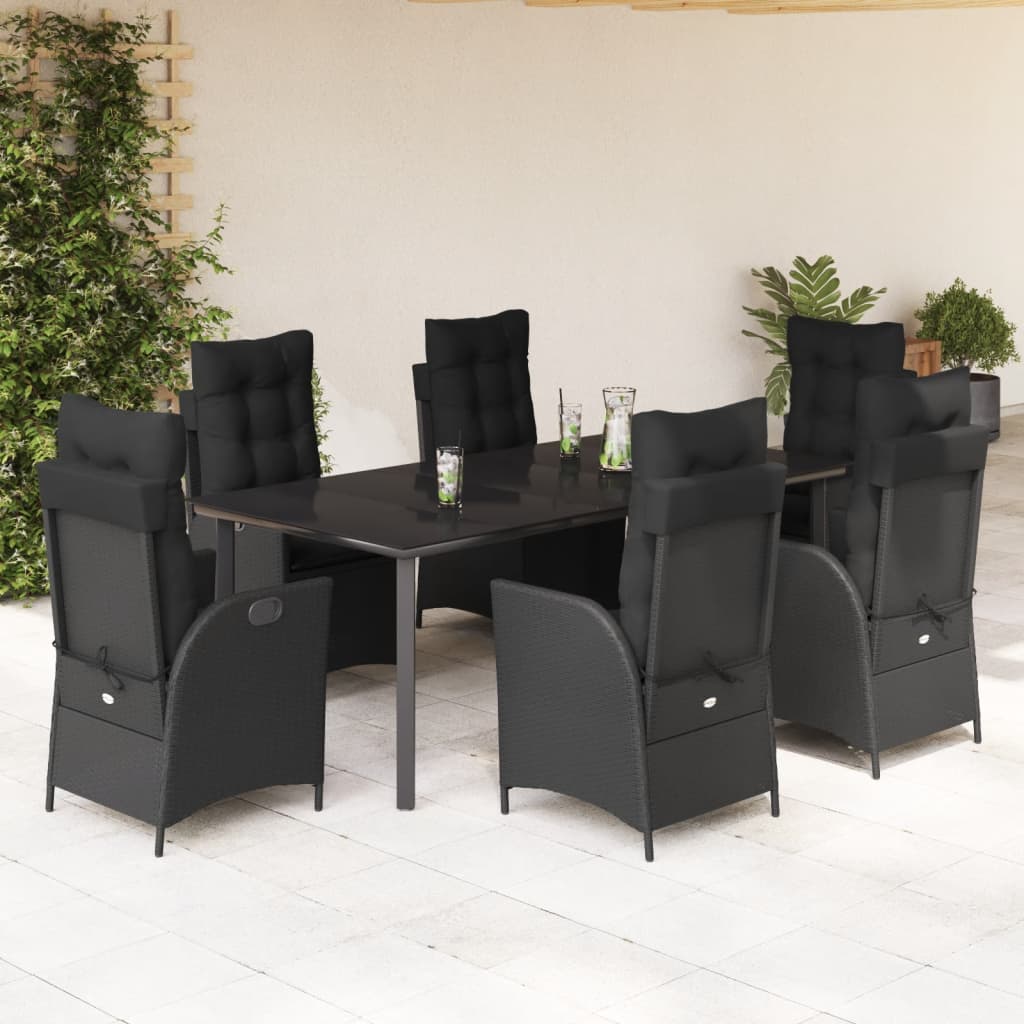 vidaXL Set mobilier de grădină cu perne, 7 piese, negru, poliratan vidaXL Set mobilier de grădină cu perne, 7 piese, negru, poliratan