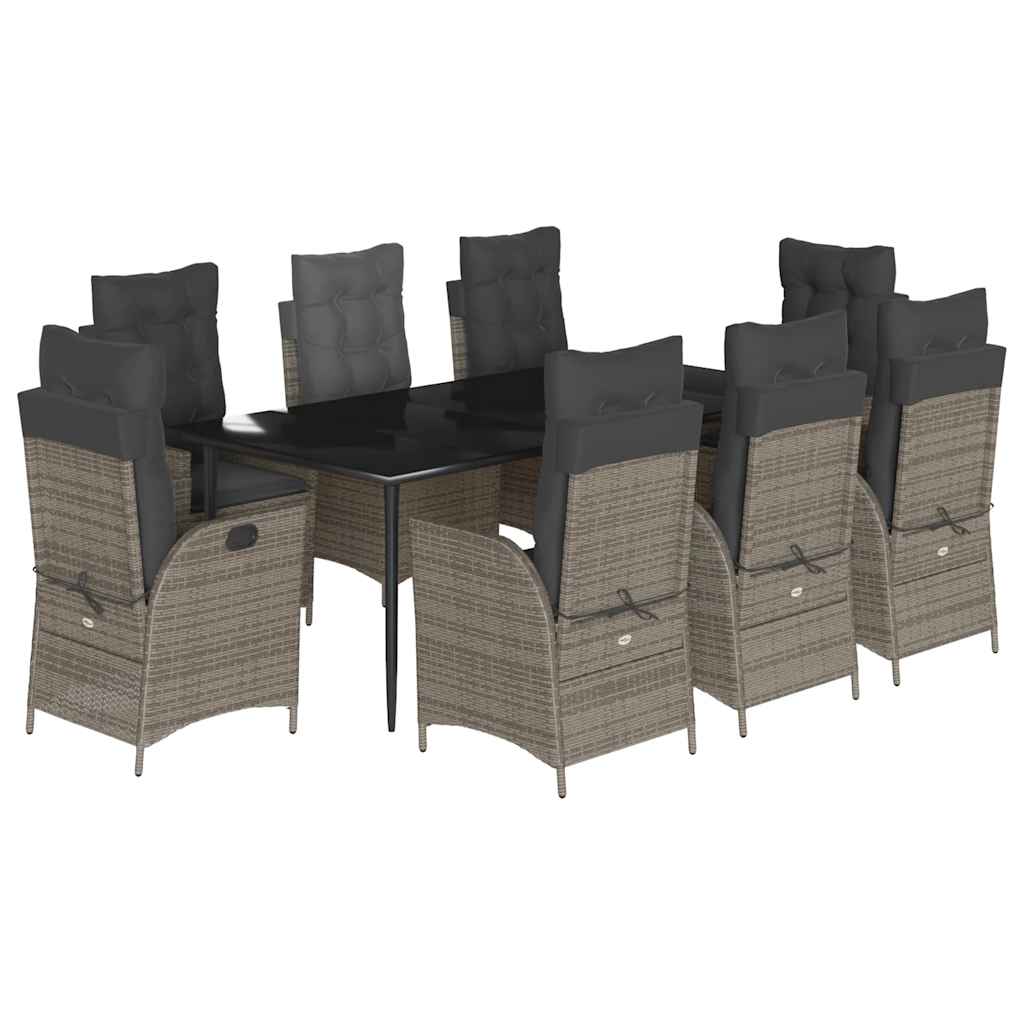 vidaXL Set mobilier grădină cu perne, 9 piese, gri, poliratan vidaXL Set mobilier grădină cu perne, 9 piese, gri, poliratan