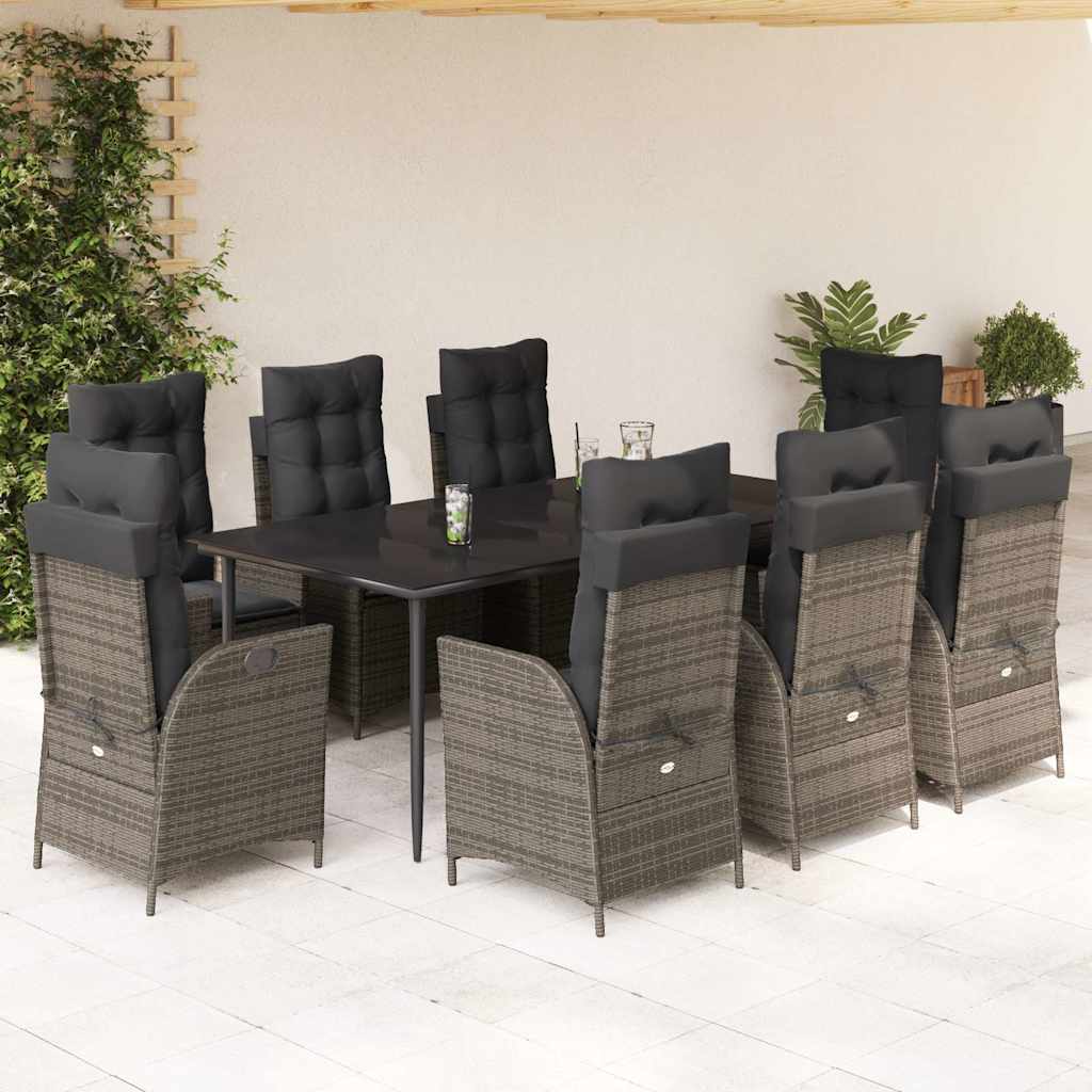 vidaXL Set mobilier grădină cu perne, 9 piese, gri, poliratan vidaXL Set mobilier grădină cu perne, 9 piese, gri, poliratan