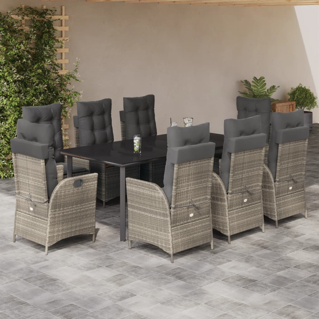 vidaXL Set mobilier grădină cu perne, 9 piese, gri deschis, poliratan vidaXL Set mobilier grădină cu perne, 9 piese, gri deschis, poliratan