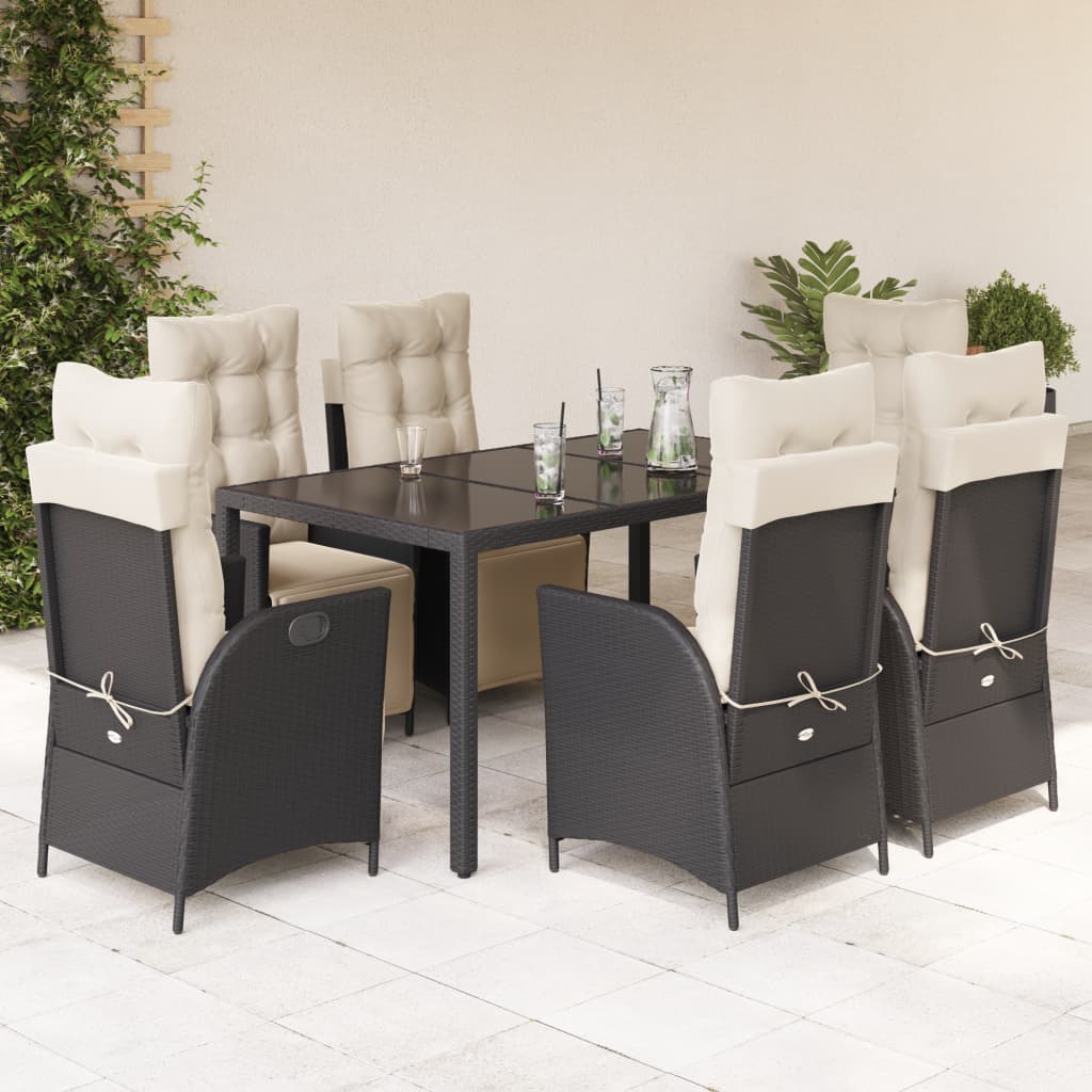 vidaXL Set mobilier de grădină cu perne, 7 piese, negru, poliratan vidaXL Set mobilier de grădină cu perne, 7 piese, negru, poliratan