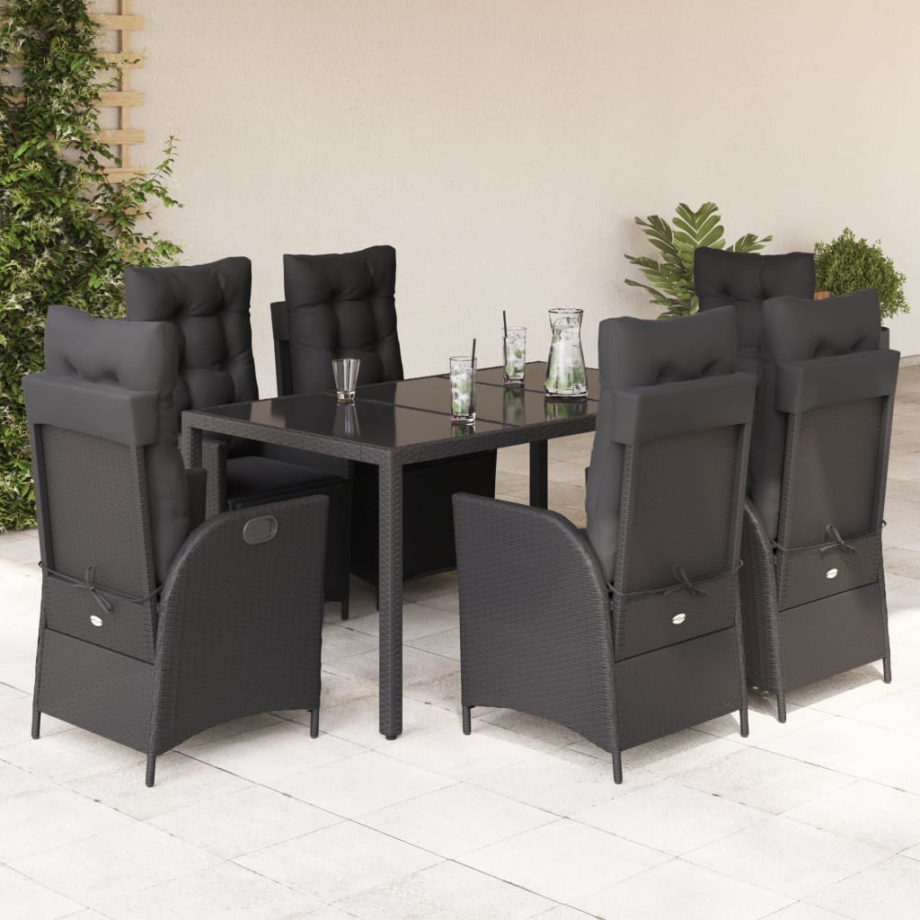 vidaXL Set mobilier de grădină cu perne, 7 piese, negru, poliratan vidaXL Set mobilier de grădină cu perne, 7 piese, negru, poliratan