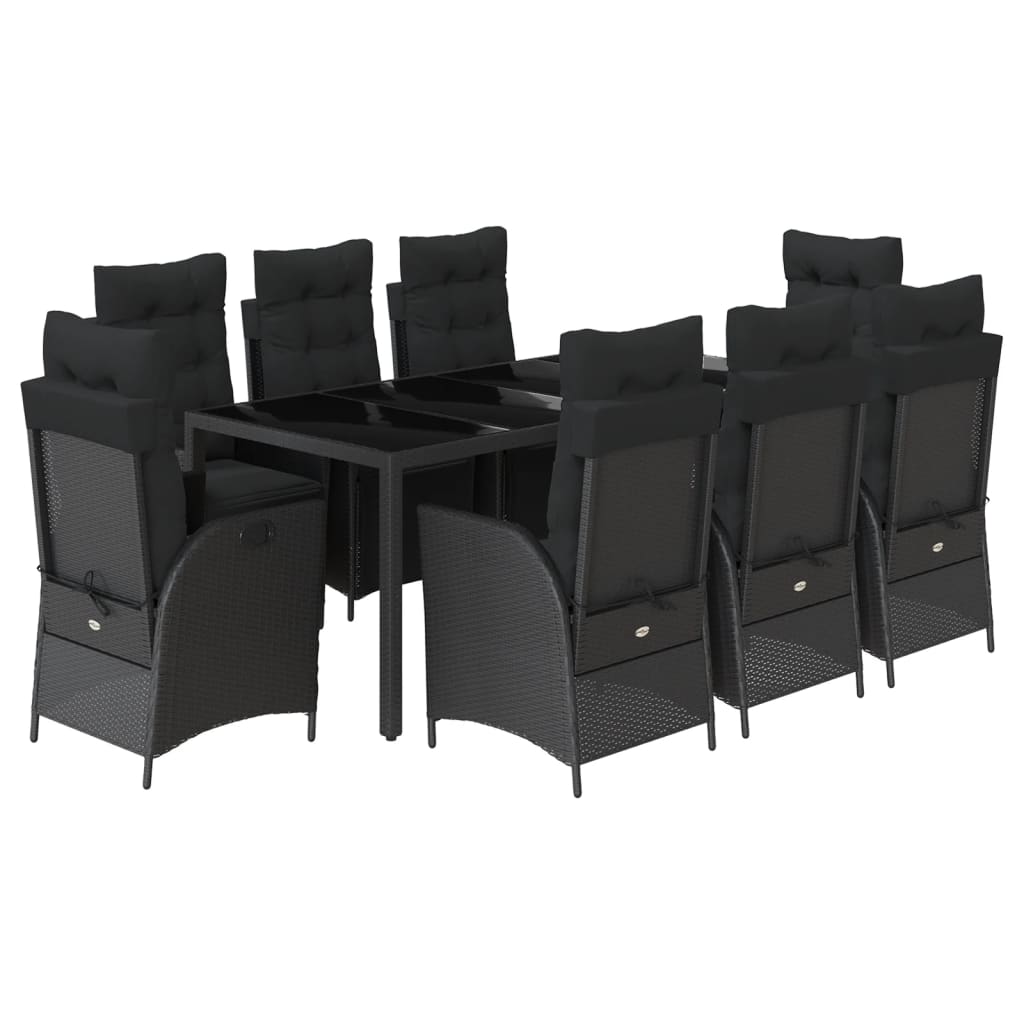 vidaXL Set mobilier de grădină cu perne, 9 piese, negru, poliratan vidaXL Set mobilier de grădină cu perne, 9 piese, negru, poliratan
