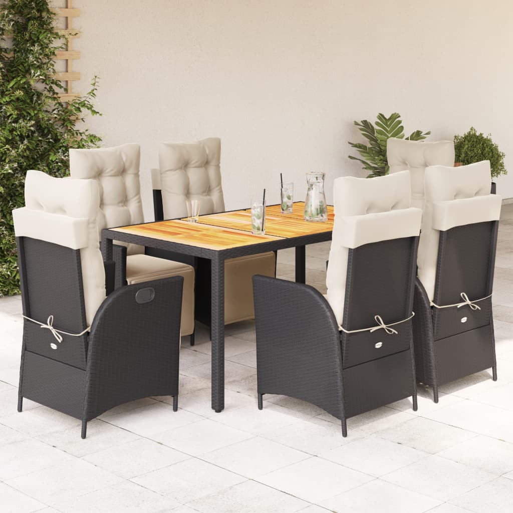 vidaXL Set mobilier de grădină cu perne, 7 piese, negru, poliratan vidaXL Set mobilier de grădină cu perne, 7 piese, negru, poliratan