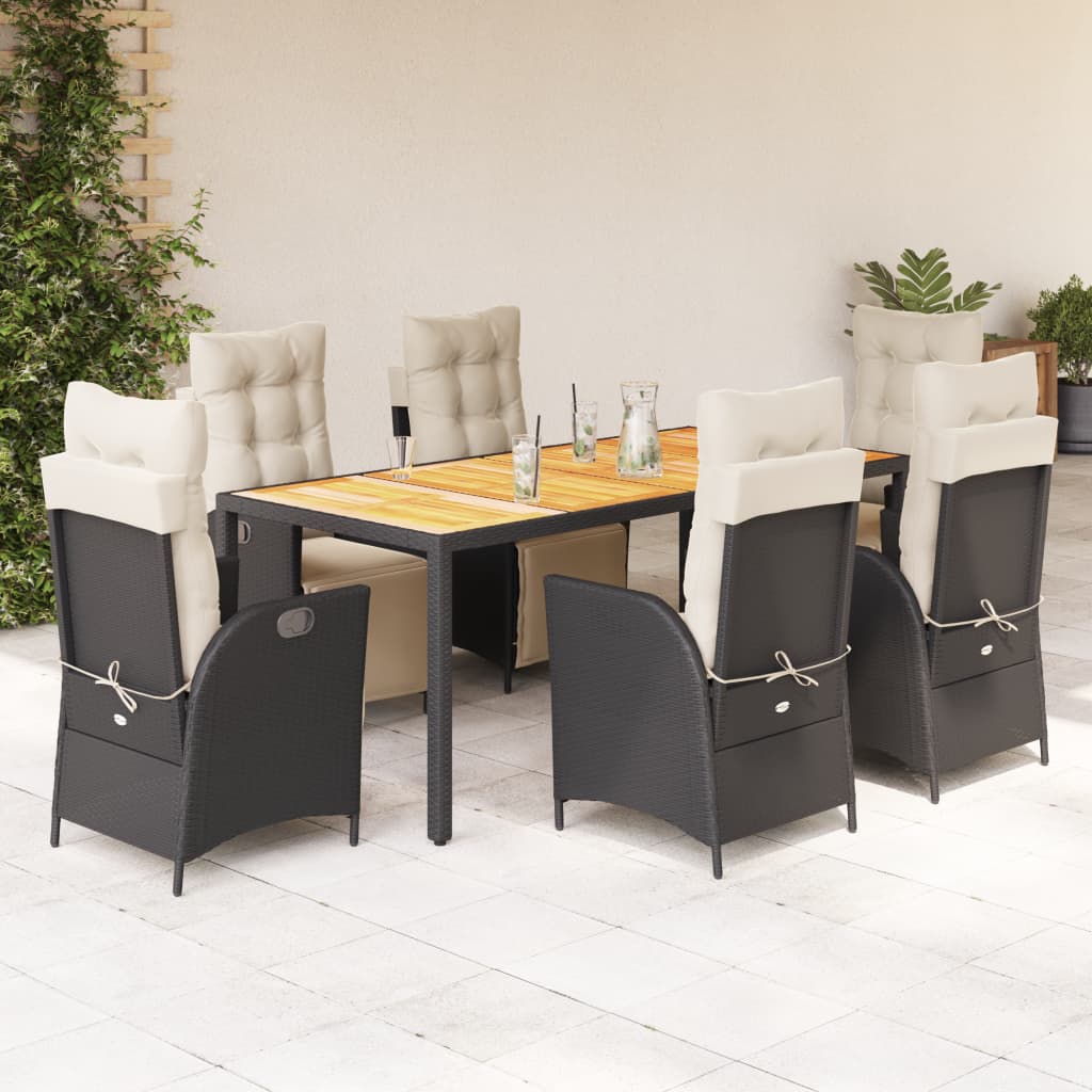 vidaXL Set mobilier de grădină cu perne, 7 piese, negru, poliratan vidaXL Set mobilier de grădină cu perne, 7 piese, negru, poliratan