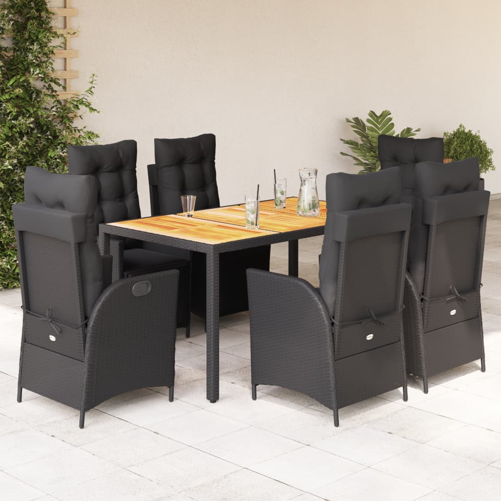 vidaXL Set mobilier de grădină cu perne, 7 piese, negru, poliratan vidaXL Set mobilier de grădină cu perne, 7 piese, negru, poliratan