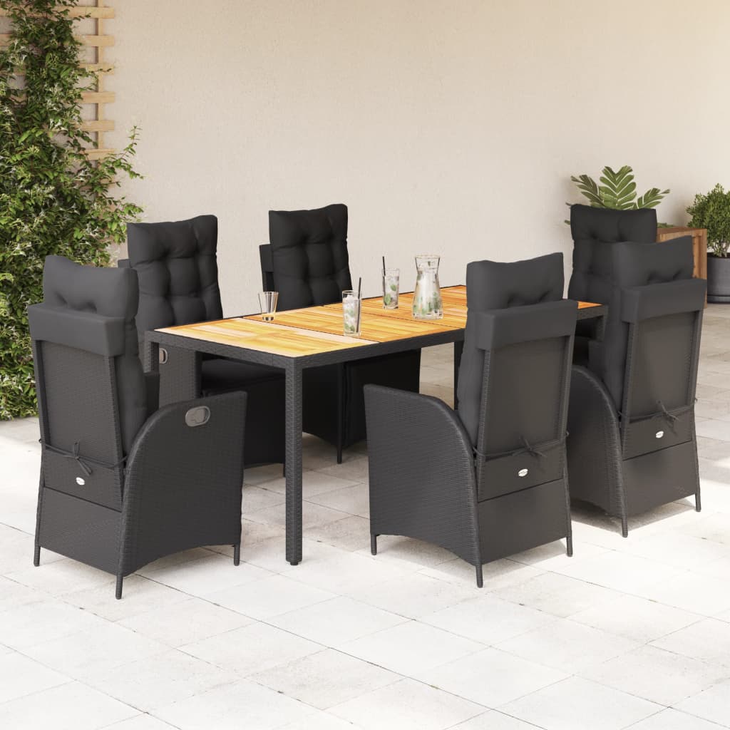 vidaXL Set mobilier de grădină cu perne, 7 piese, negru, poliratan vidaXL Set mobilier de grădină cu perne, 7 piese, negru, poliratan
