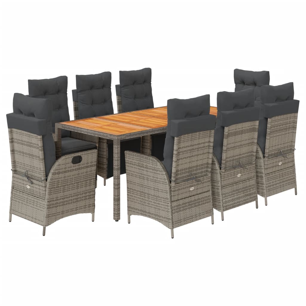 vidaXL Set mobilier grădină cu perne, 9 piese, gri, poliratan vidaXL Set mobilier grădină cu perne, 9 piese, gri, poliratan