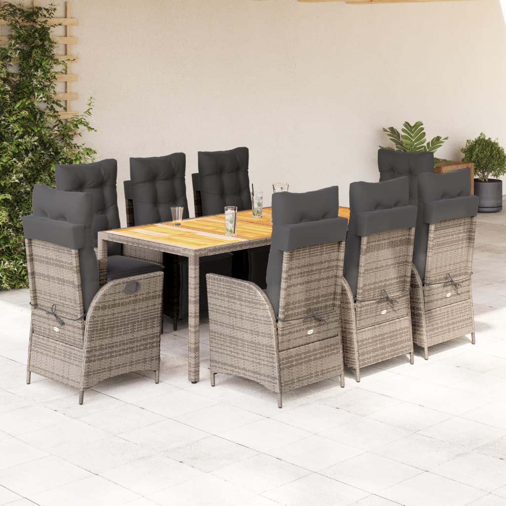 vidaXL Set mobilier grădină cu perne, 9 piese, gri, poliratan vidaXL Set mobilier grădină cu perne, 9 piese, gri, poliratan