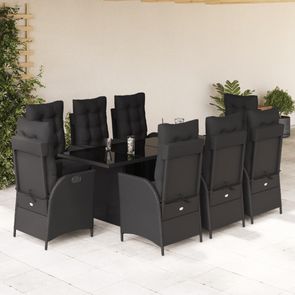 vidaXL Set mobilier de grădină cu perne, 9 piese, negru, poliratan vidaXL Set mobilier de grădină cu perne, 9 piese, negru, poliratan