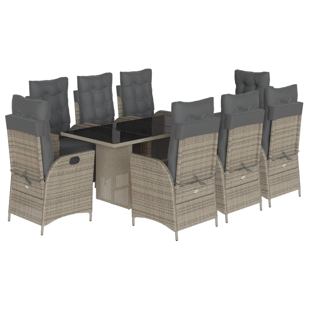 vidaXL Set mobilier grădină cu perne, 9 piese, gri, poliratan