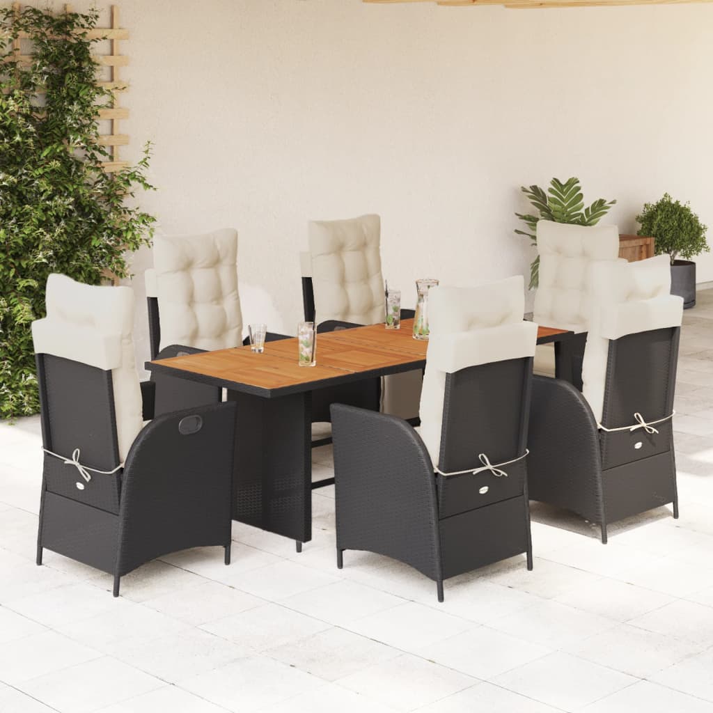 vidaXL Set mobilier de grădină cu perne, 7 piese, negru, poliratan vidaXL Set mobilier de grădină cu perne, 7 piese, negru, poliratan