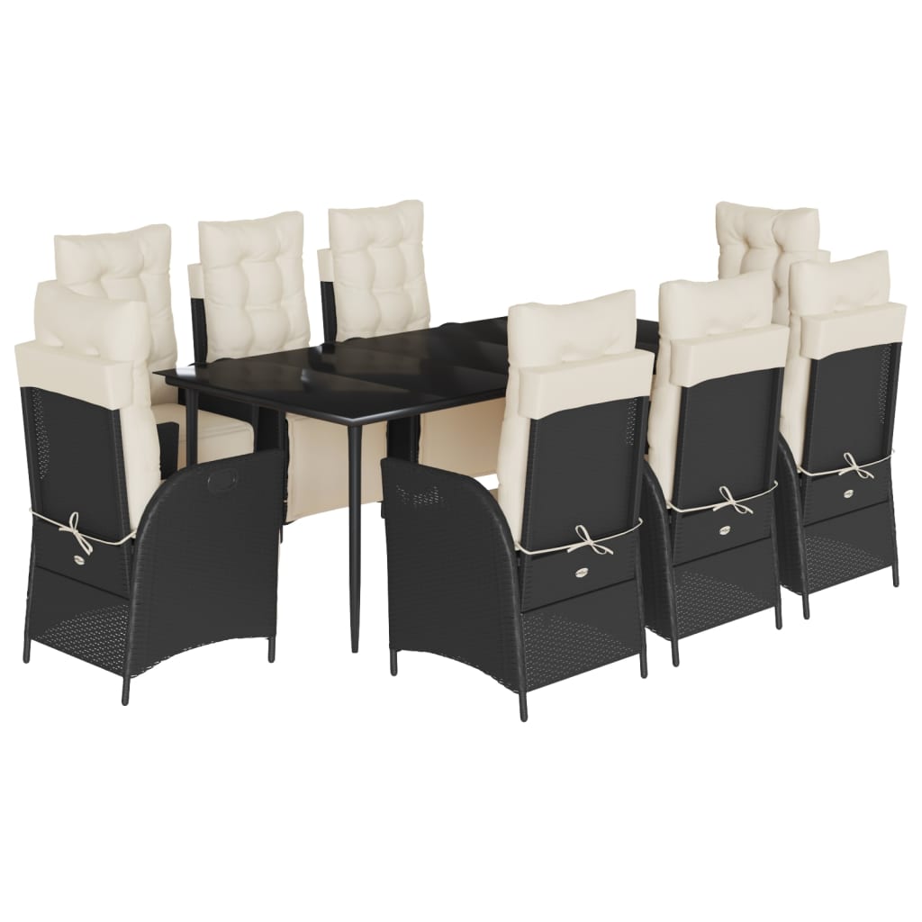vidaXL Set mobilier de grădină cu perne, 9 piese, negru, poliratan vidaXL Set mobilier de grădină cu perne, 9 piese, negru, poliratan