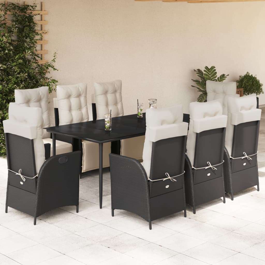 vidaXL Set mobilier de grădină cu perne, 9 piese, negru, poliratan vidaXL Set mobilier de grădină cu perne, 9 piese, negru, poliratan