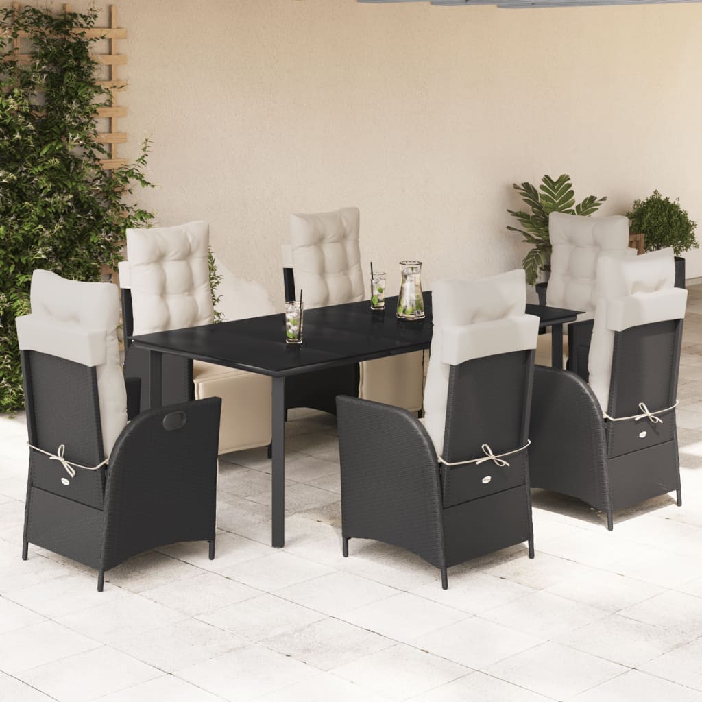 vidaXL Set mobilier de grădină cu perne, 7 piese, negru, poliratan vidaXL Set mobilier de grădină cu perne, 7 piese, negru, poliratan